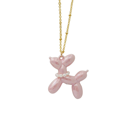 Pink Porcelain Balloon Doggie Necklace