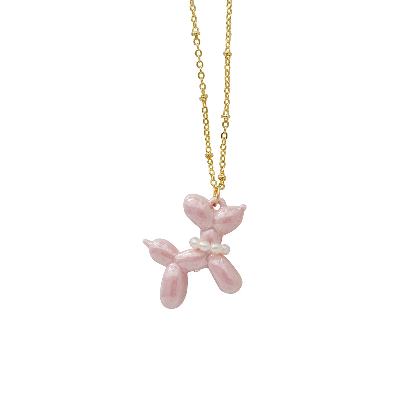 Pink Porcelain Balloon Doggie Necklace