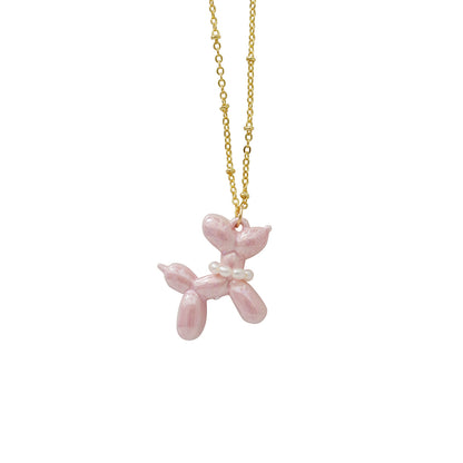Pink Porcelain Balloon Doggie Necklace