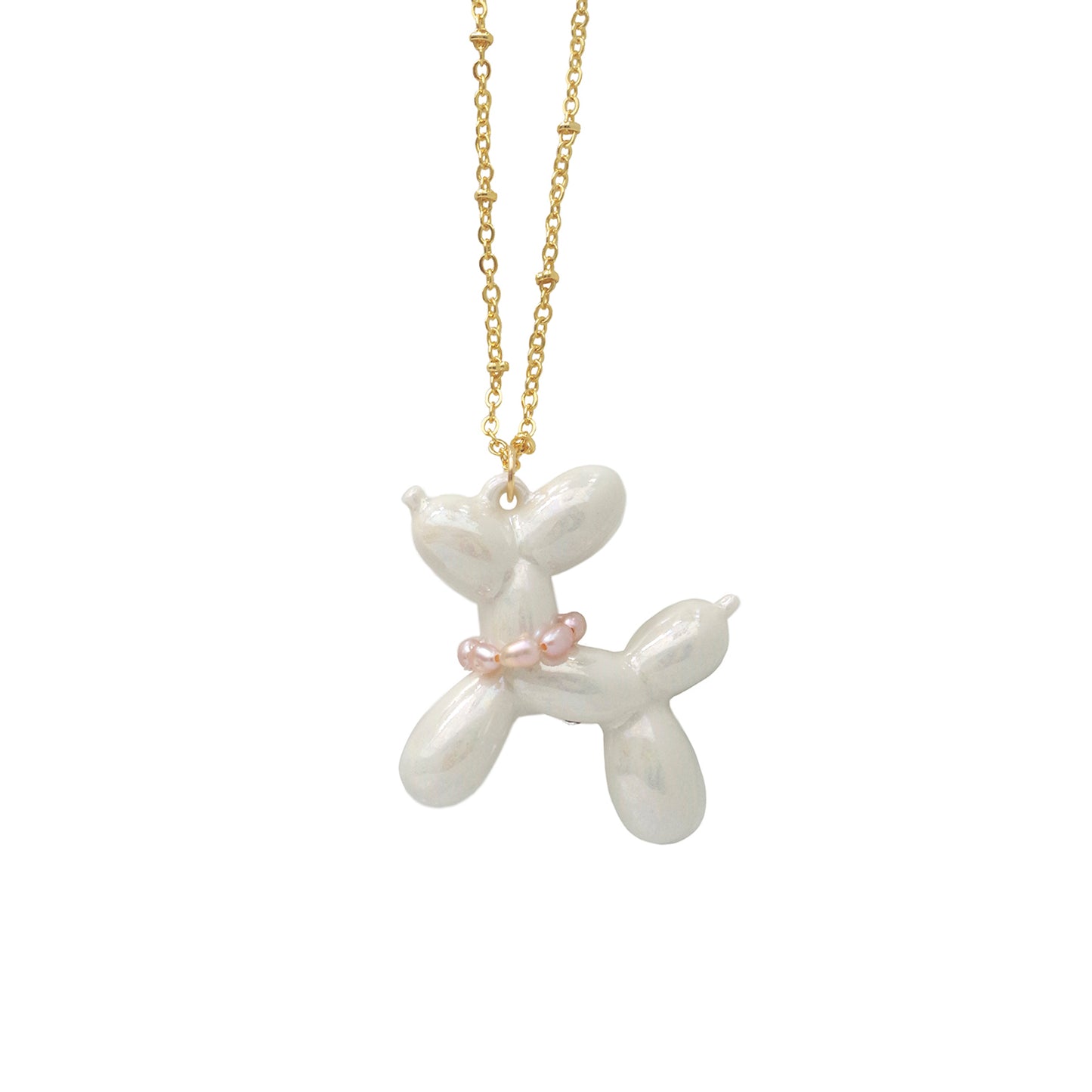 Pearly White Porcelain Balloon Doggie Necklace