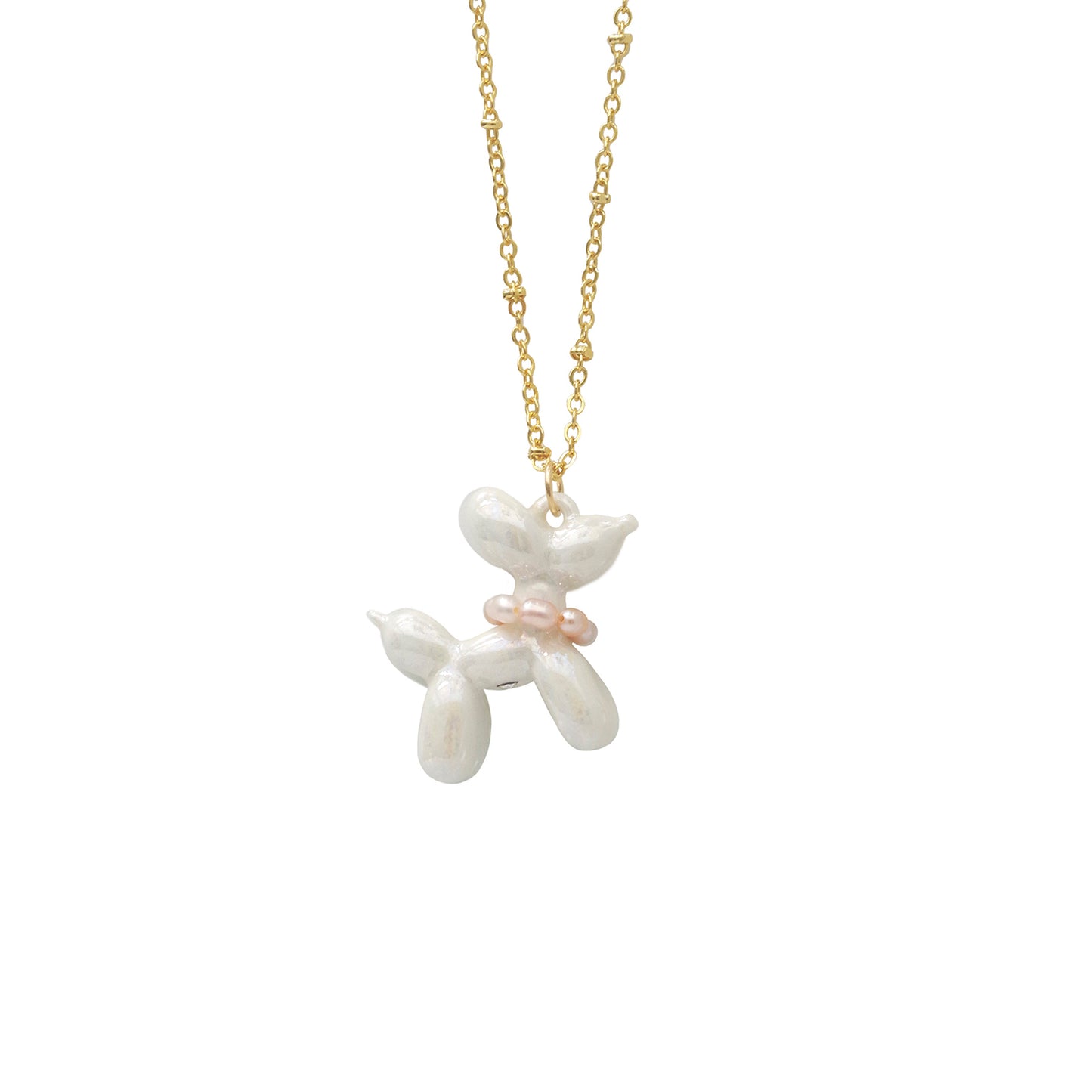 Pearly White Porcelain Balloon Doggie Necklace