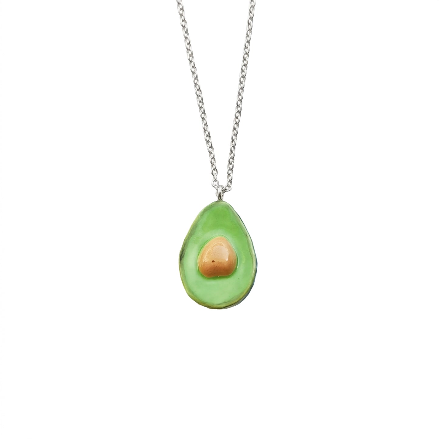 Porcelain Avocado Pendant Necklace, Silver Tone