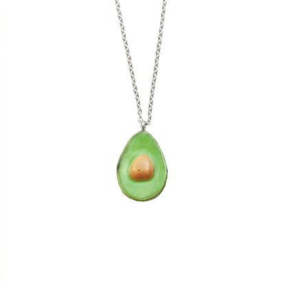 Porcelain Avocado Pendant Necklace, Silver Tone