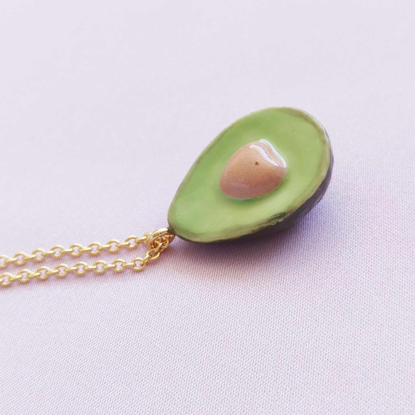 Porcelain Avocado Pendant Necklace, Gold Tone