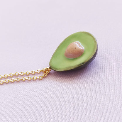 Porcelain Avocado Pendant Necklace, Gold Tone
