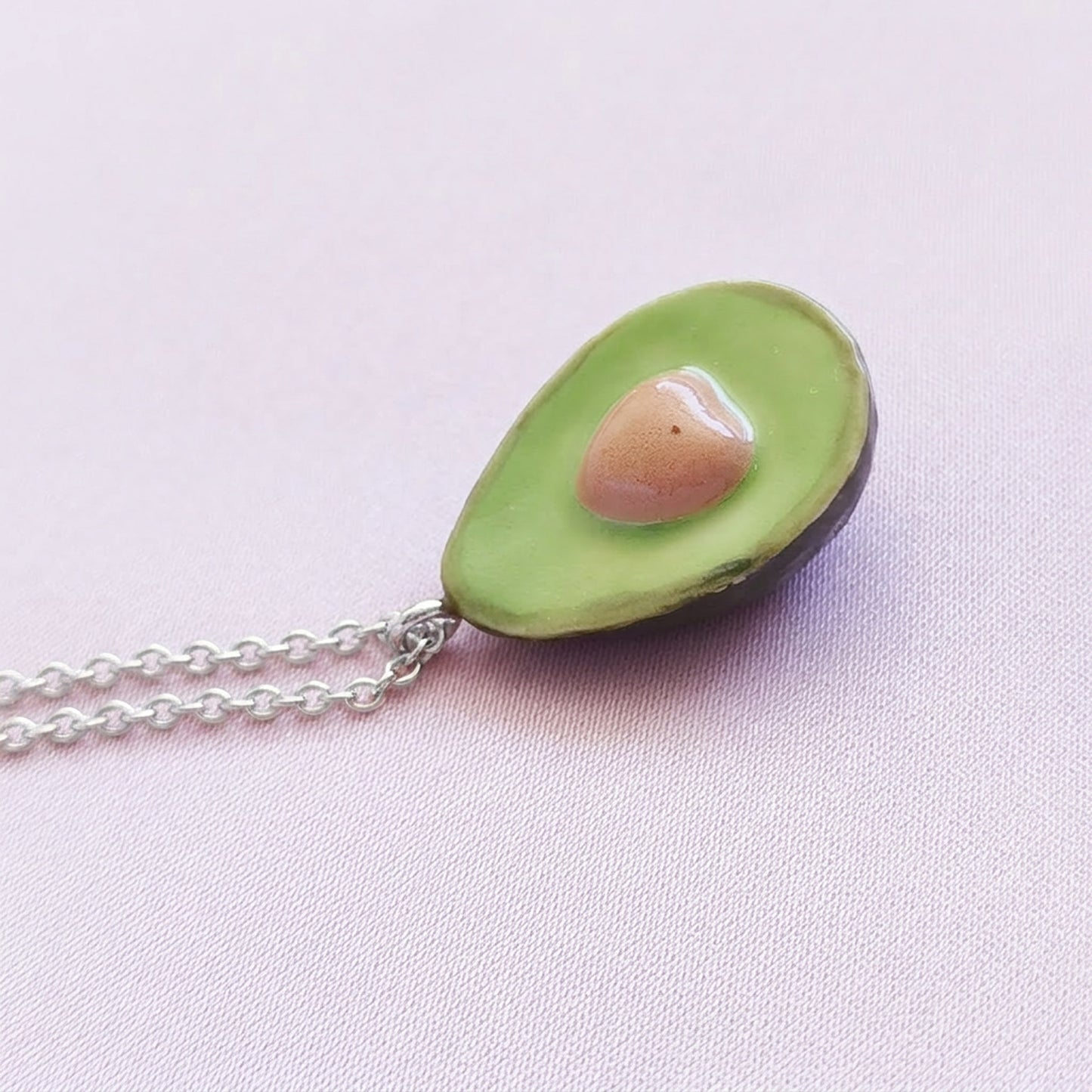 Porcelain Avocado Pendant Necklace, Silver Tone