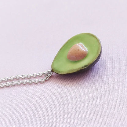 Porcelain Avocado Pendant Necklace, Silver Tone