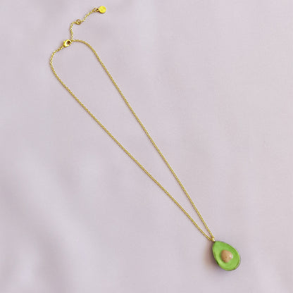 Porcelain Avocado Pendant Necklace, Gold Tone