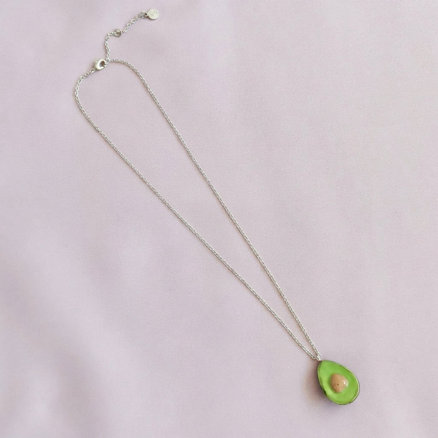 Porcelain Avocado Pendant Necklace, Silver Tone
