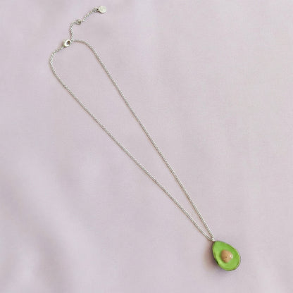 Porcelain Avocado Pendant Necklace, Silver Tone