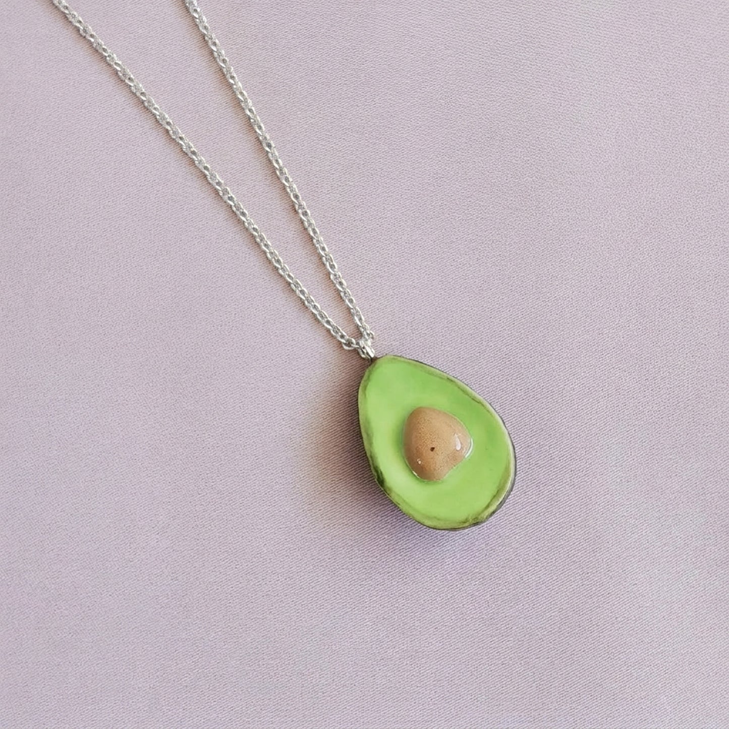 Porcelain Avocado Pendant Necklace, Silver Tone