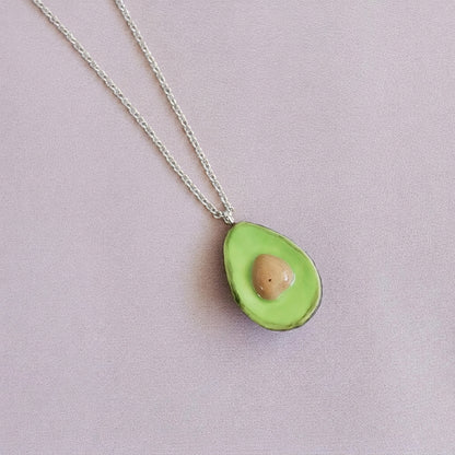 Porcelain Avocado Pendant Necklace, Silver Tone