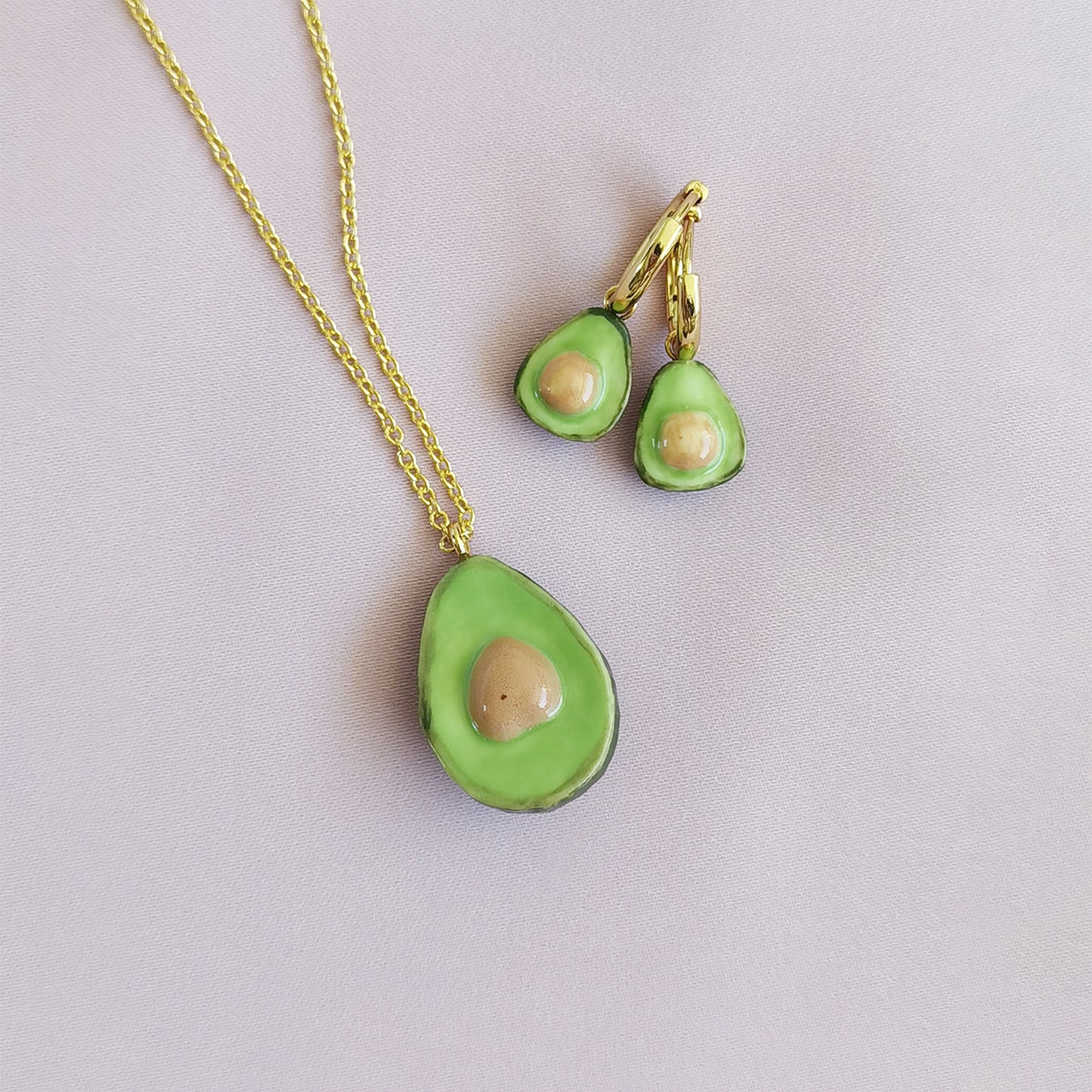 Porcelain Avocado Pendant Necklace, Gold Tone