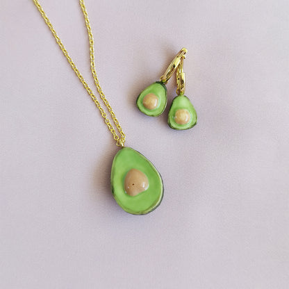 Porcelain Avocado Pendant Necklace, Gold Tone