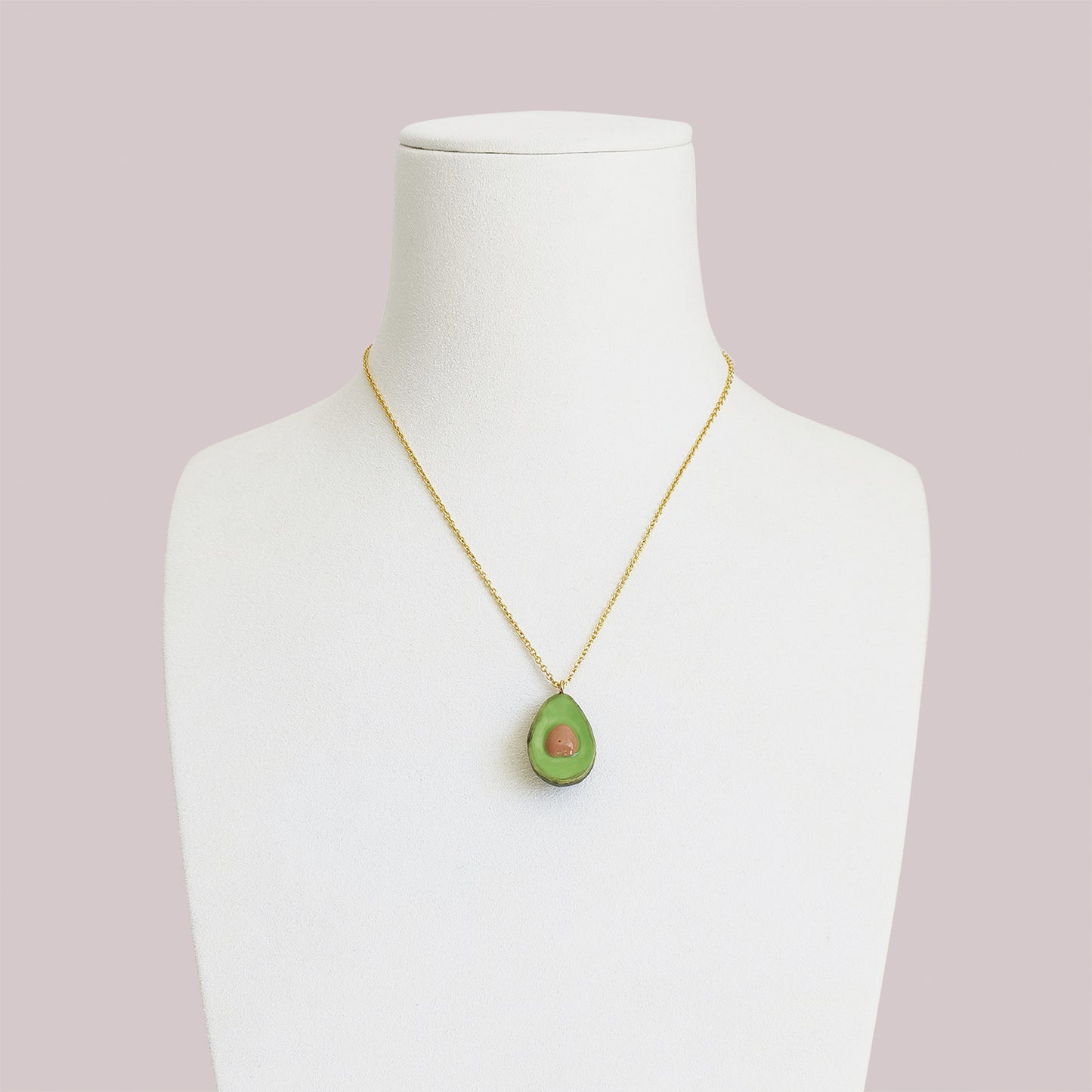 Porcelain Avocado Pendant Necklace, Gold Tone