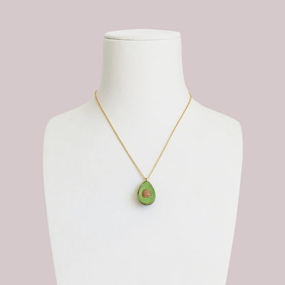 Porcelain Avocado Pendant Necklace, Gold Tone