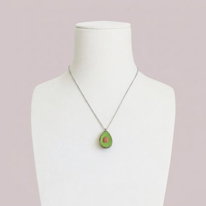 Porcelain Avocado Pendant Necklace, Silver Tone