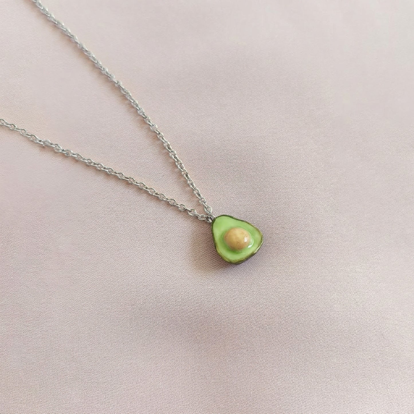 Mini Porcelain Avocado Necklace, Silver Tone