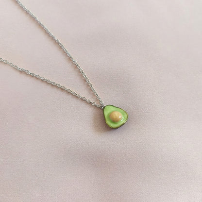 Mini Porcelain Avocado Necklace, Silver Tone