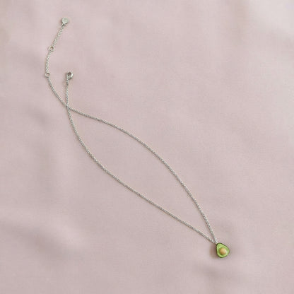 Mini Porcelain Avocado Necklace, Silver Tone