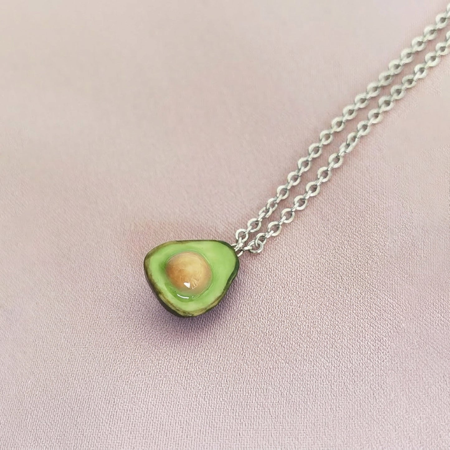 Mini Porcelain Avocado Necklace, Silver Tone