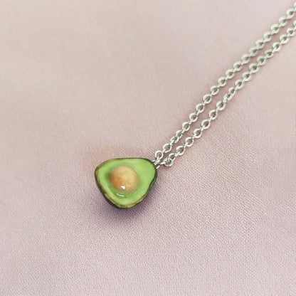 Mini Porcelain Avocado Necklace, Silver Tone
