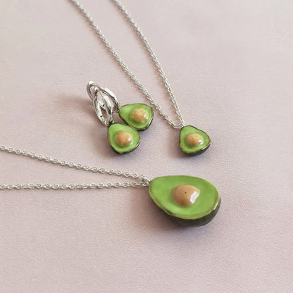 Mini Porcelain Avocado Necklace, Silver Tone