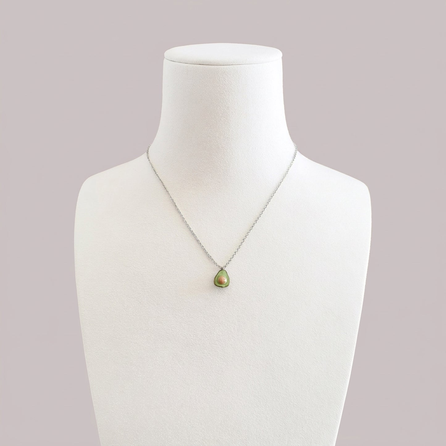 Mini Porcelain Avocado Necklace, Silver Tone