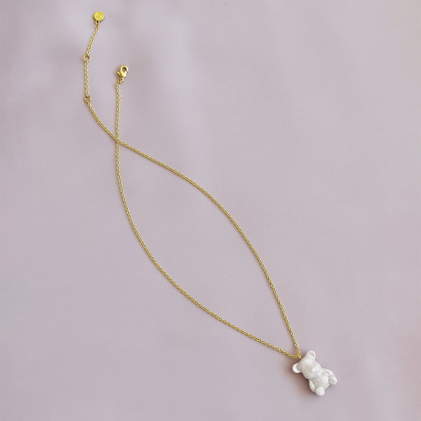 Sweet Pink Porcelain Teddy Bear Necklace