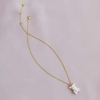 Sweet Pink Porcelain Teddy Bear Necklace