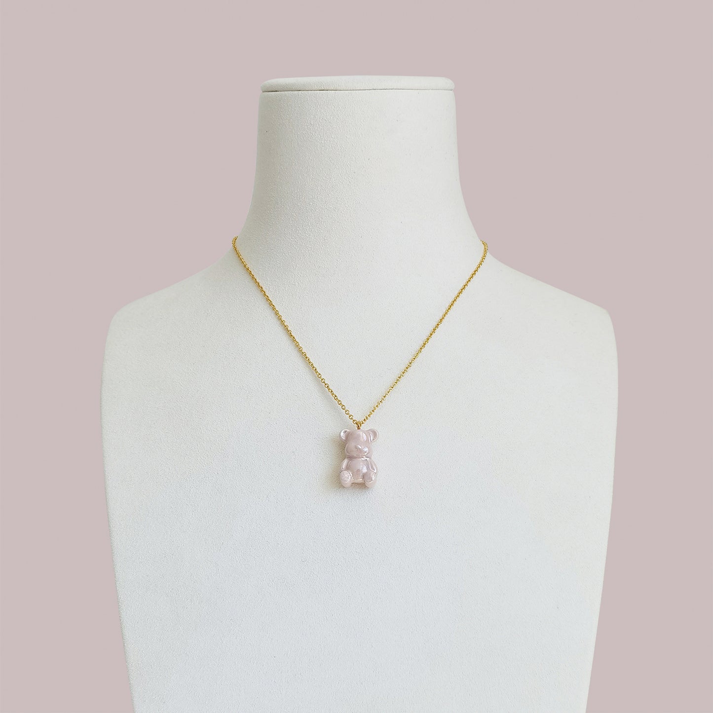Sweet Pink Porcelain Teddy Bear Necklace