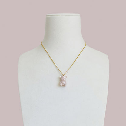 Sweet Pink Porcelain Teddy Bear Necklace
