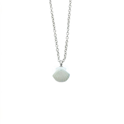 Mini Porcelain Seashell Necklace, Gold Tone