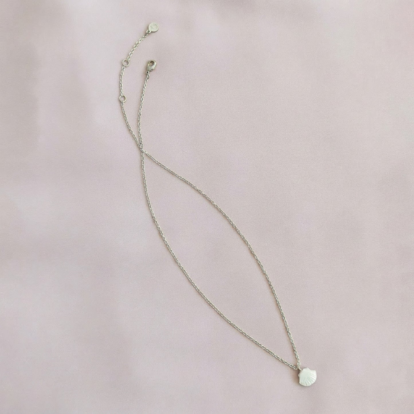 Mini Porcelain Seashell Necklace, Silver Tone