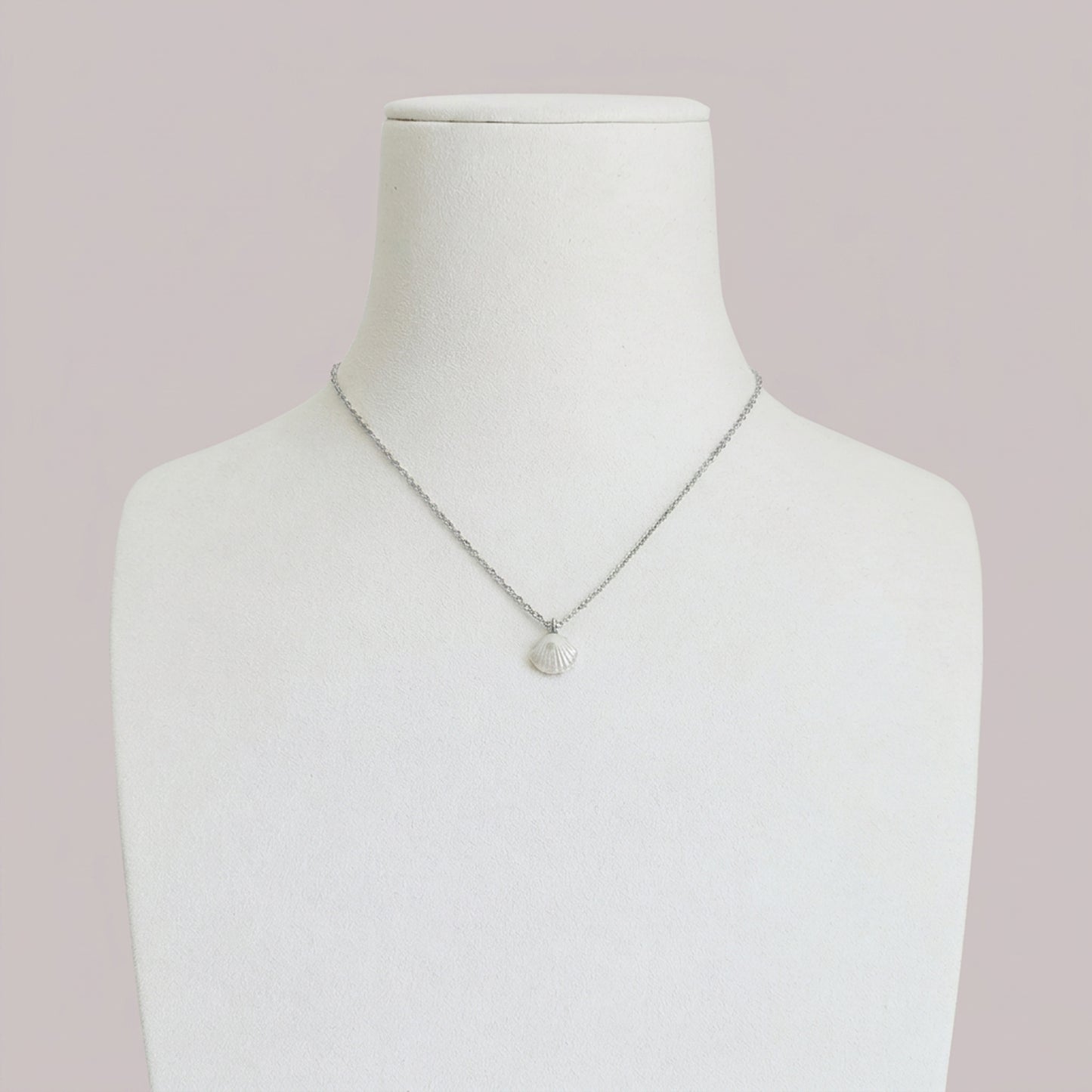 Mini Porcelain Seashell Necklace, Silver Tone