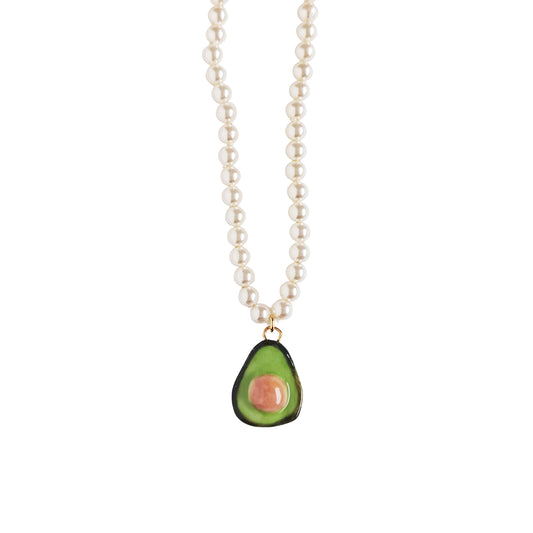 Mini Porcelain Avocado Swarovski Pearl Necklace