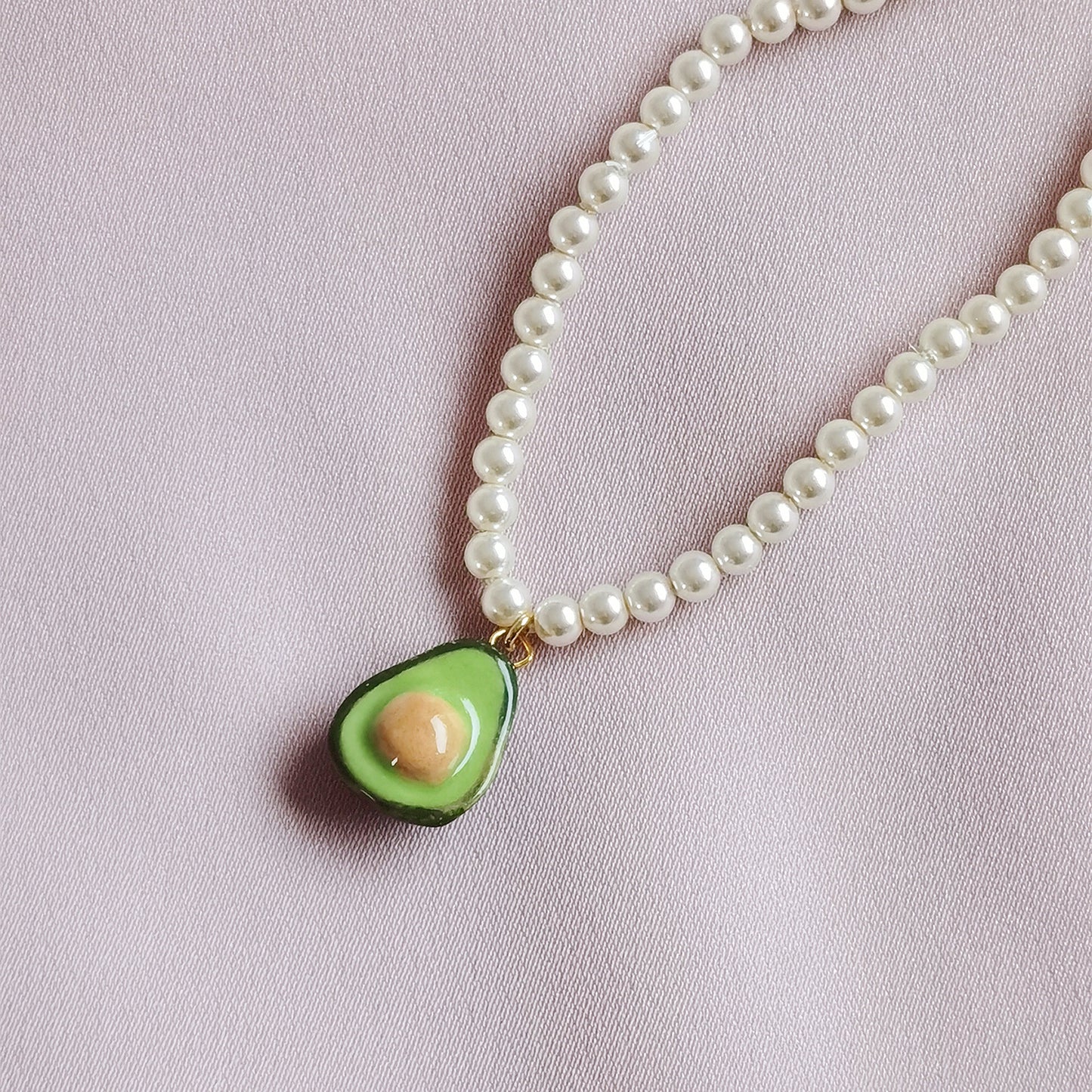 Mini Porcelain Avocado Swarovski Pearl Necklace