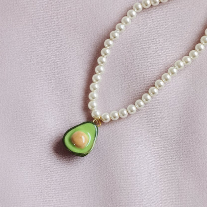 Mini Porcelain Avocado Swarovski Pearl Necklace