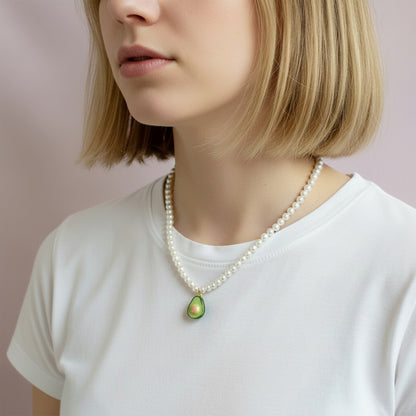 Mini Porcelain Avocado Swarovski Pearl Necklace