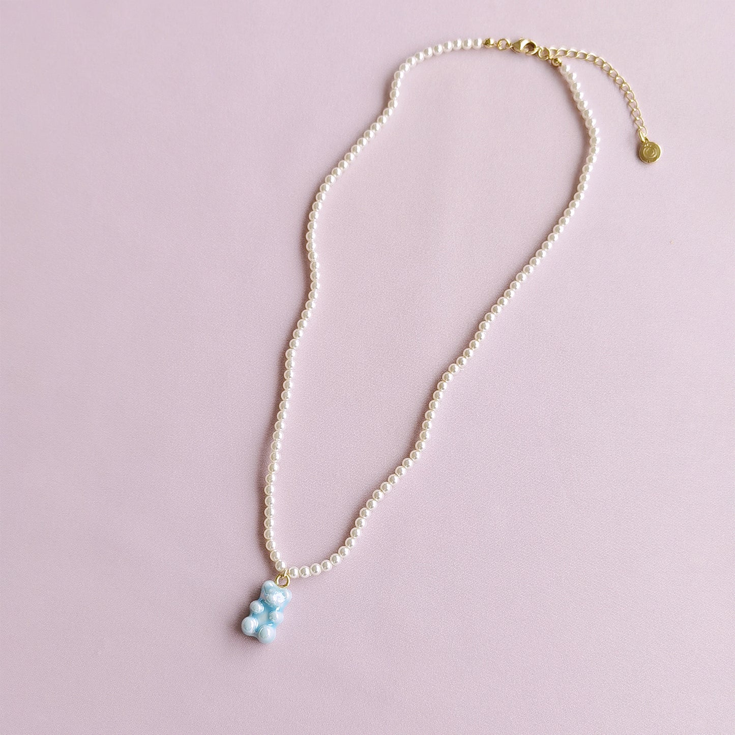 Baby Blue Porcelain Gummy Bear Swarovski Pearl Necklace
