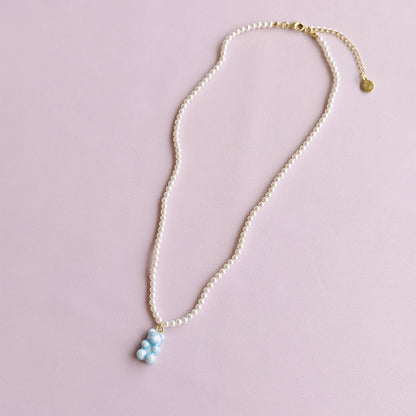 Baby Blue Porcelain Gummy Bear Swarovski Pearl Necklace