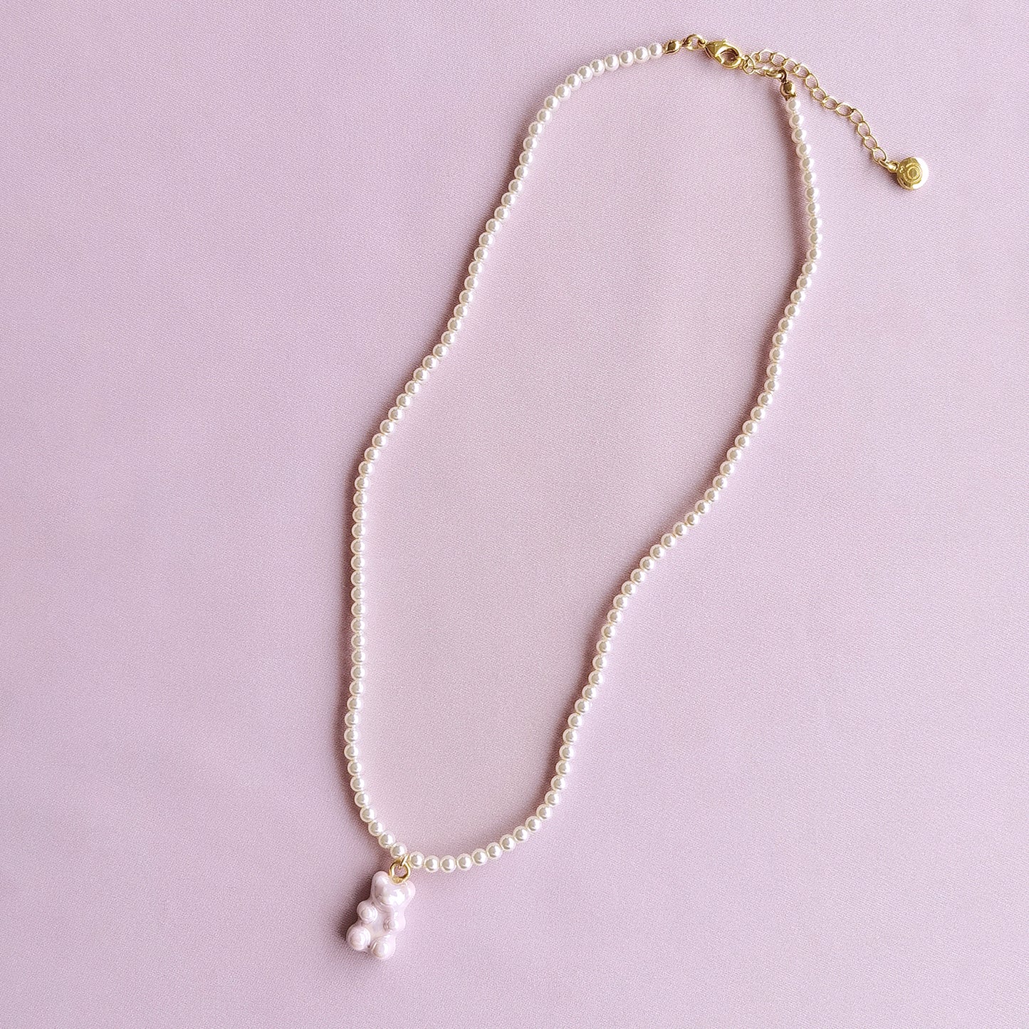 Sweet Pink Porcelain Gummy Bear Swarovski Pearl Necklace