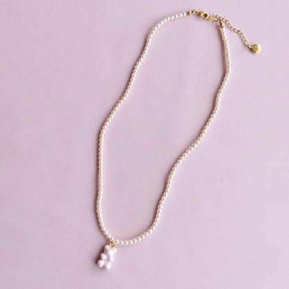 Sweet Pink Porcelain Gummy Bear Swarovski Pearl Necklace