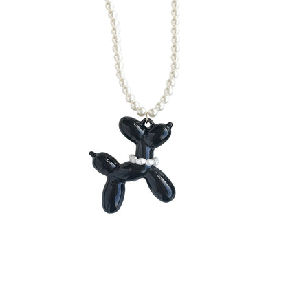 Black Porcelain Balloon Doggie Pearl Necklace