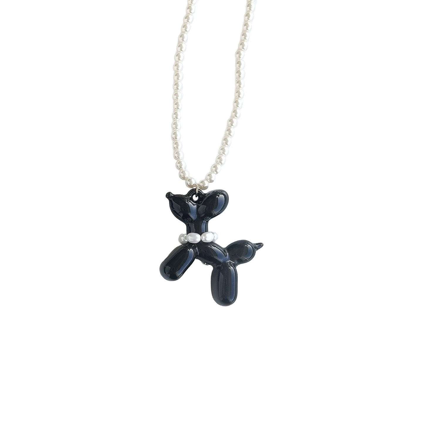Black Porcelain Balloon Doggie Pearl Necklace