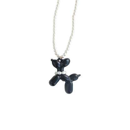 Black Porcelain Balloon Doggie Pearl Necklace