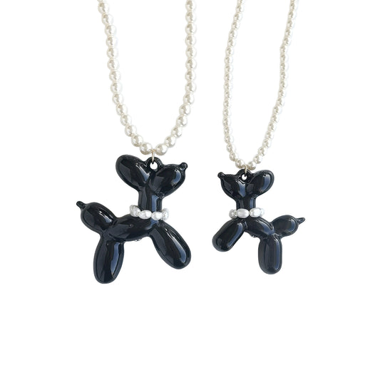 Black Porcelain Balloon Doggie Pearl Necklace