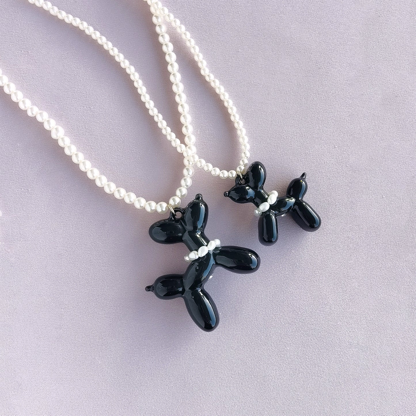 Black Porcelain Balloon Doggie Pearl Necklace