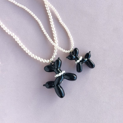 Black Porcelain Balloon Doggie Pearl Necklace