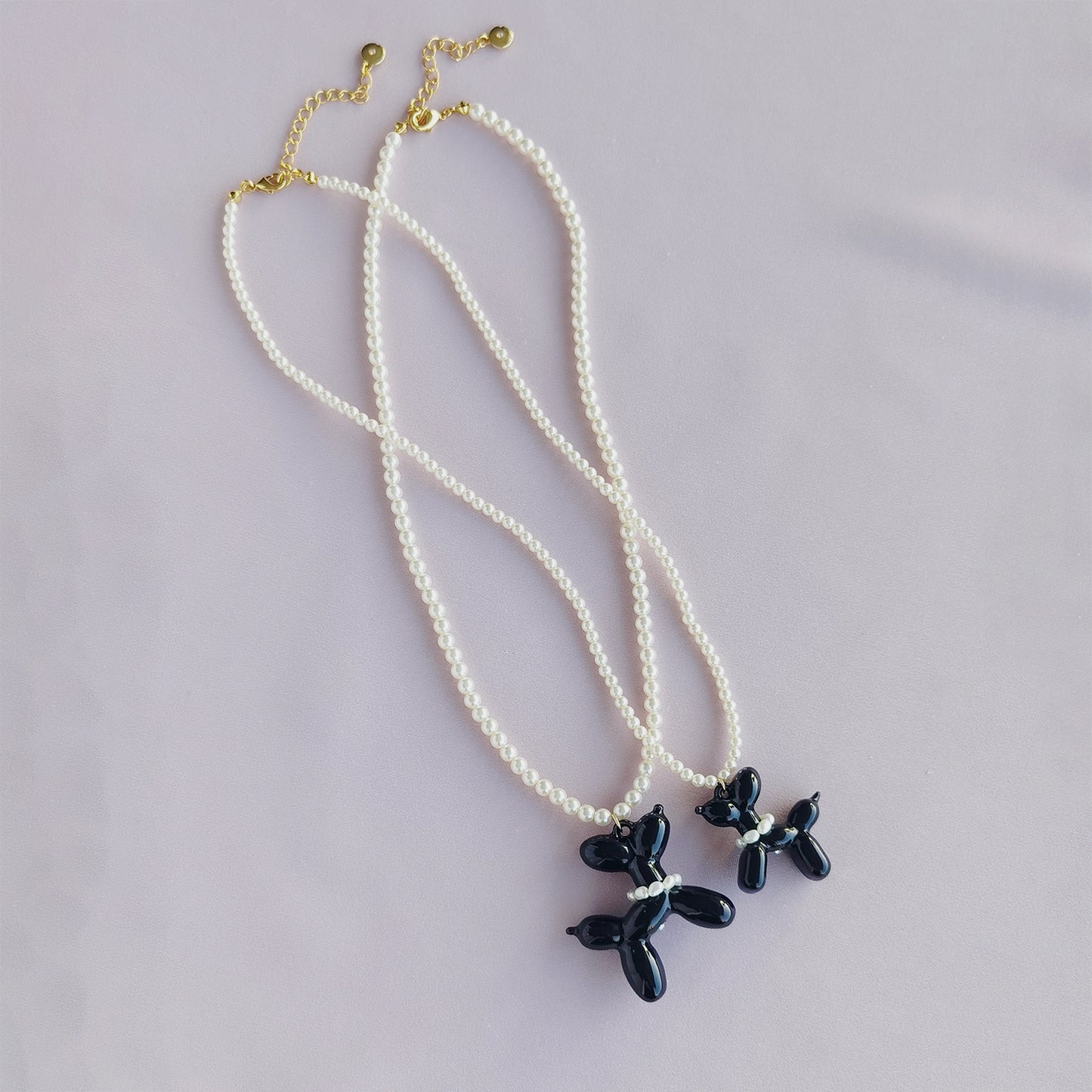 Black Porcelain Balloon Doggie Pearl Necklace